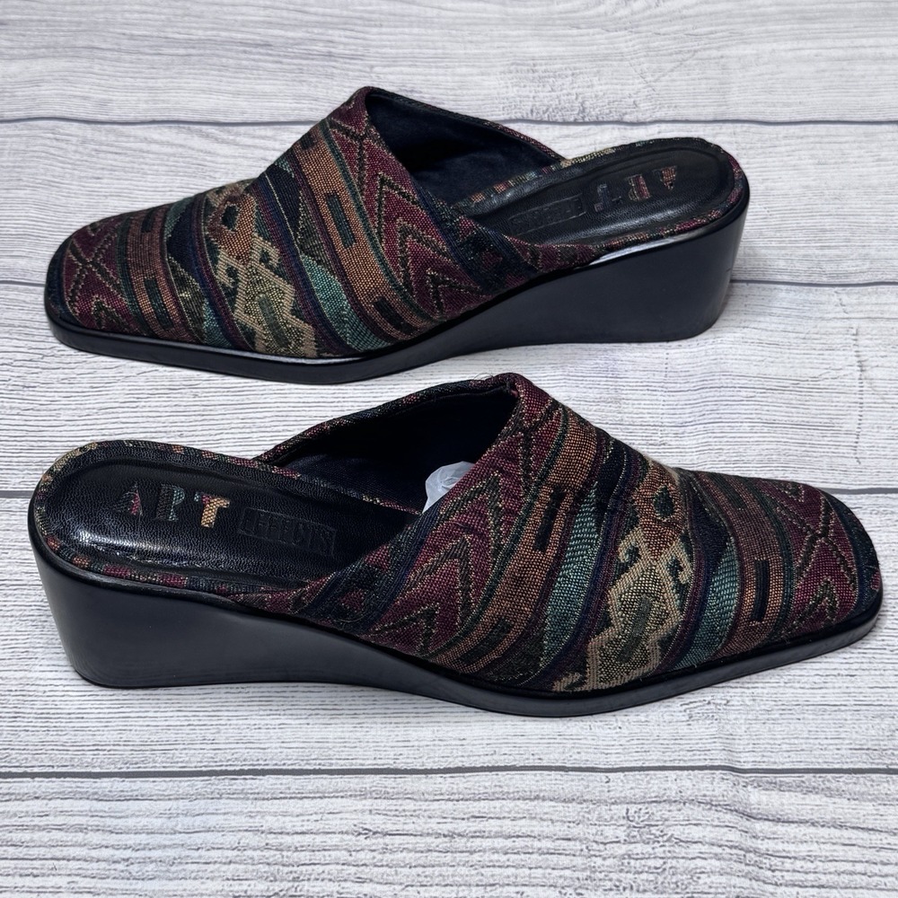 ART Effects Vintage Tapestry Wedge Mules Size 8 Aztec Boho Y2K Whimsygoth